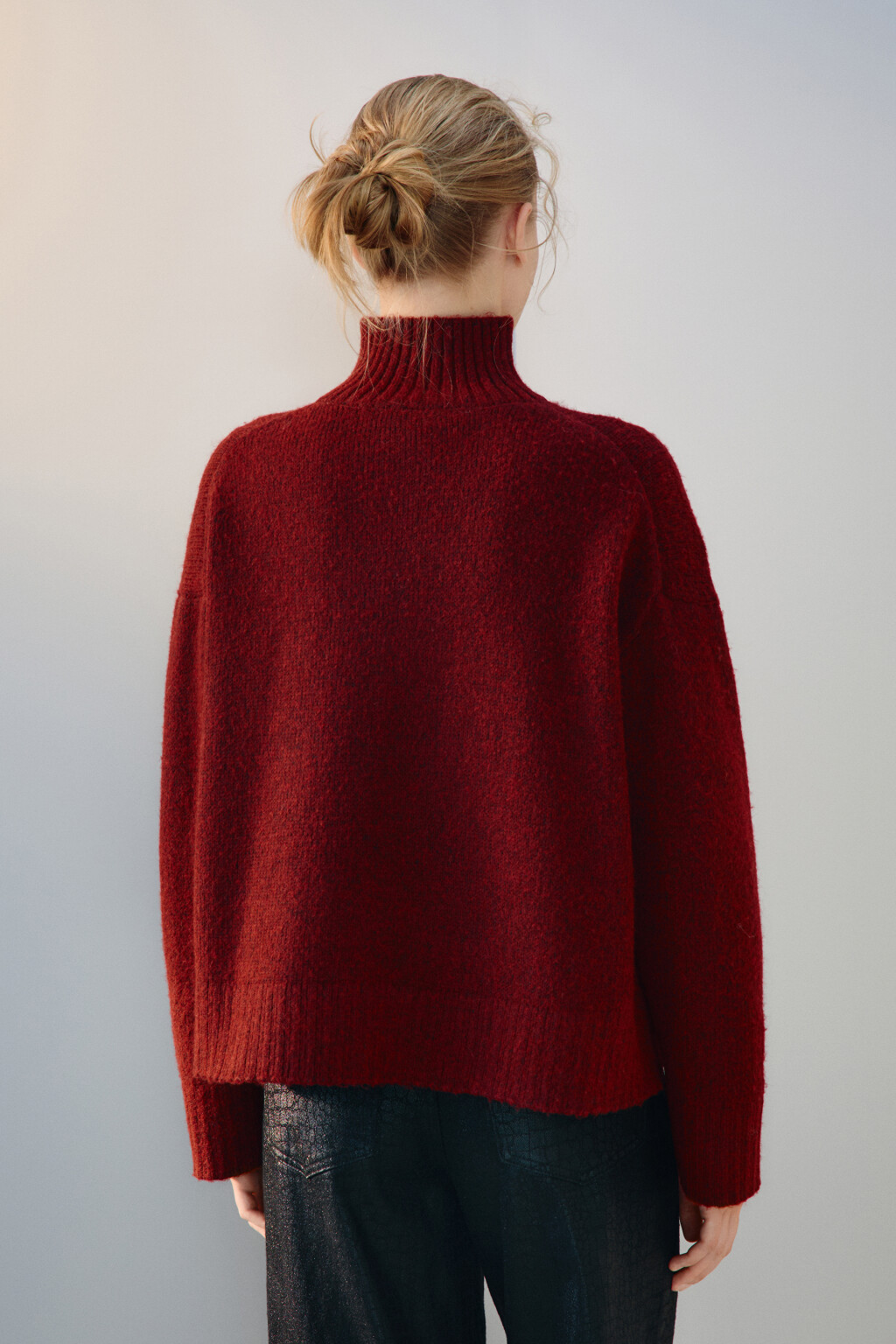 Свитер с воротником на молнии - цвет бордовый - 3