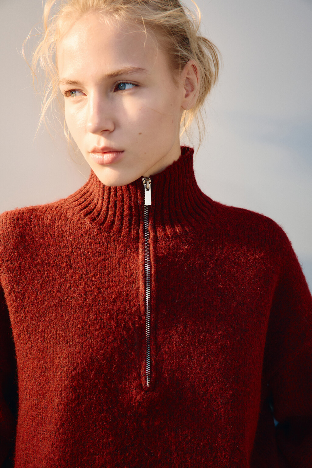 Свитер с воротником на молнии - цвет бордовый - 6