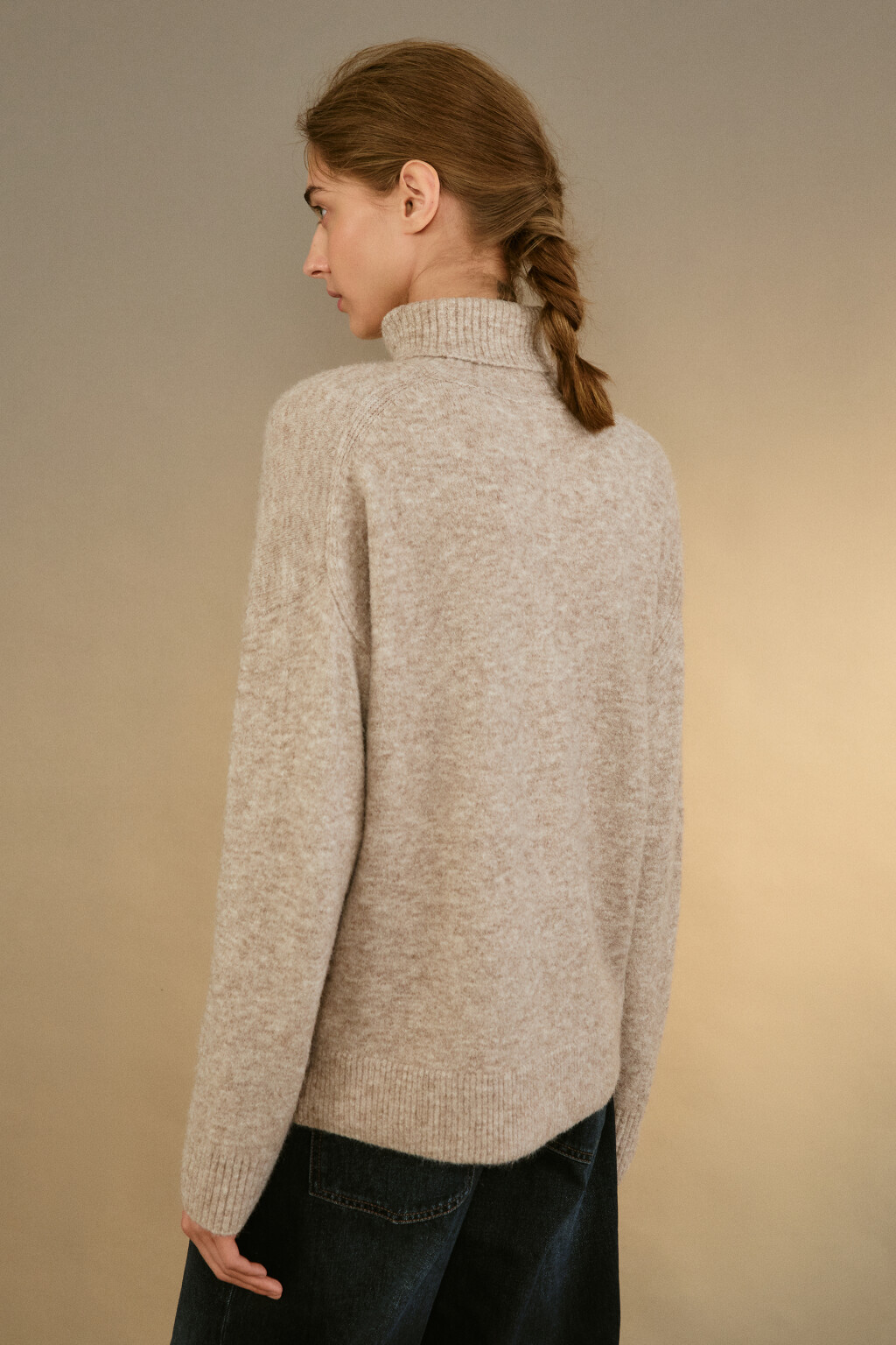 Свитер свободный с воротником - цвет бежевый - 3