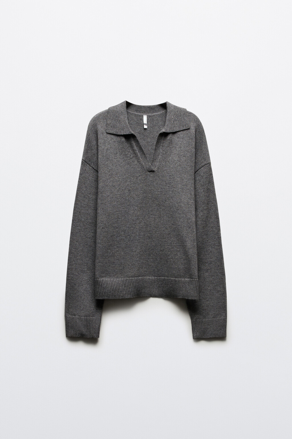 Джемпер с воротником и V-вырезом - цвет серый - 7