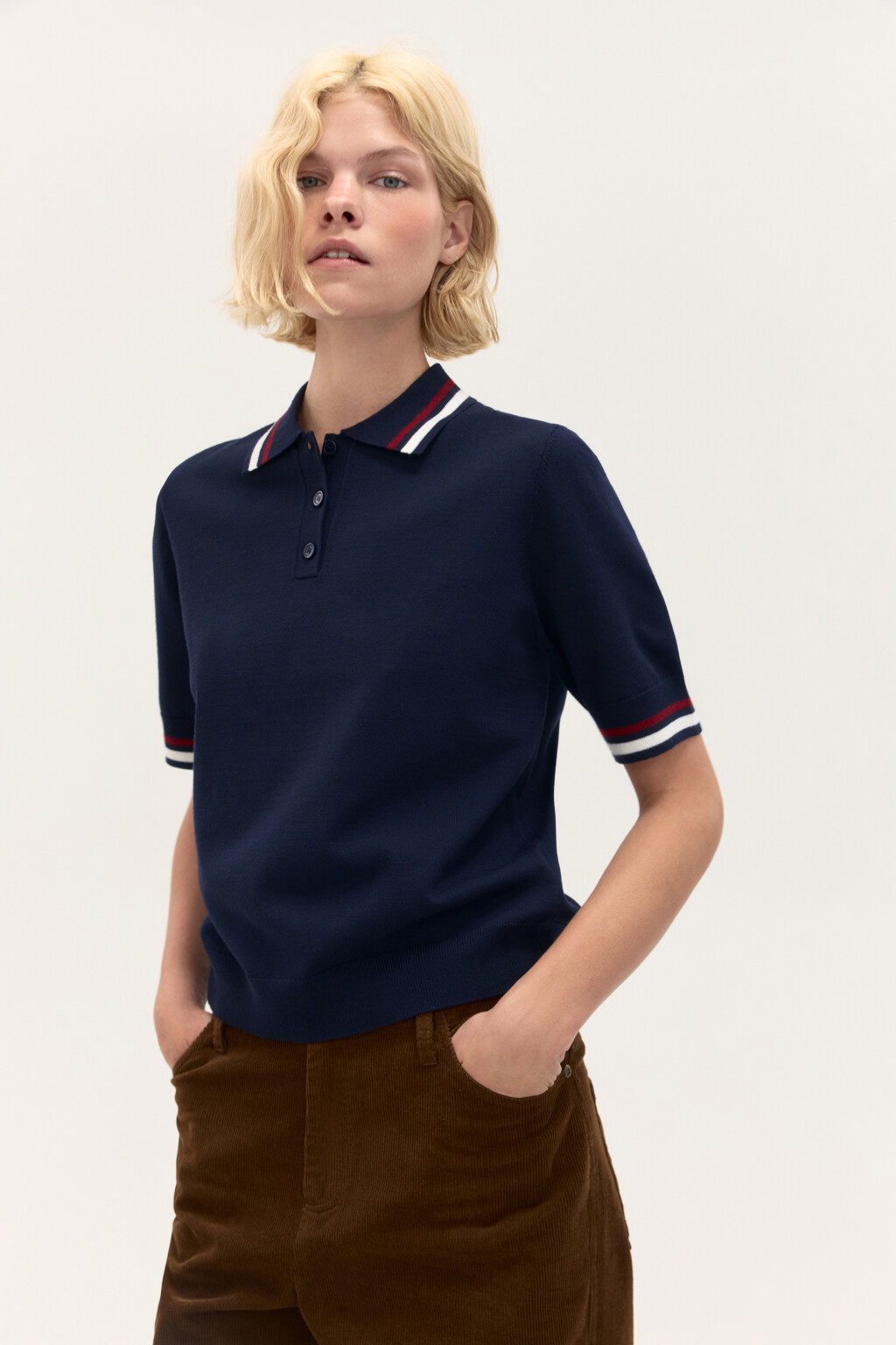 Джемпер-поло вязаный из вискозы - цвет синий - 1