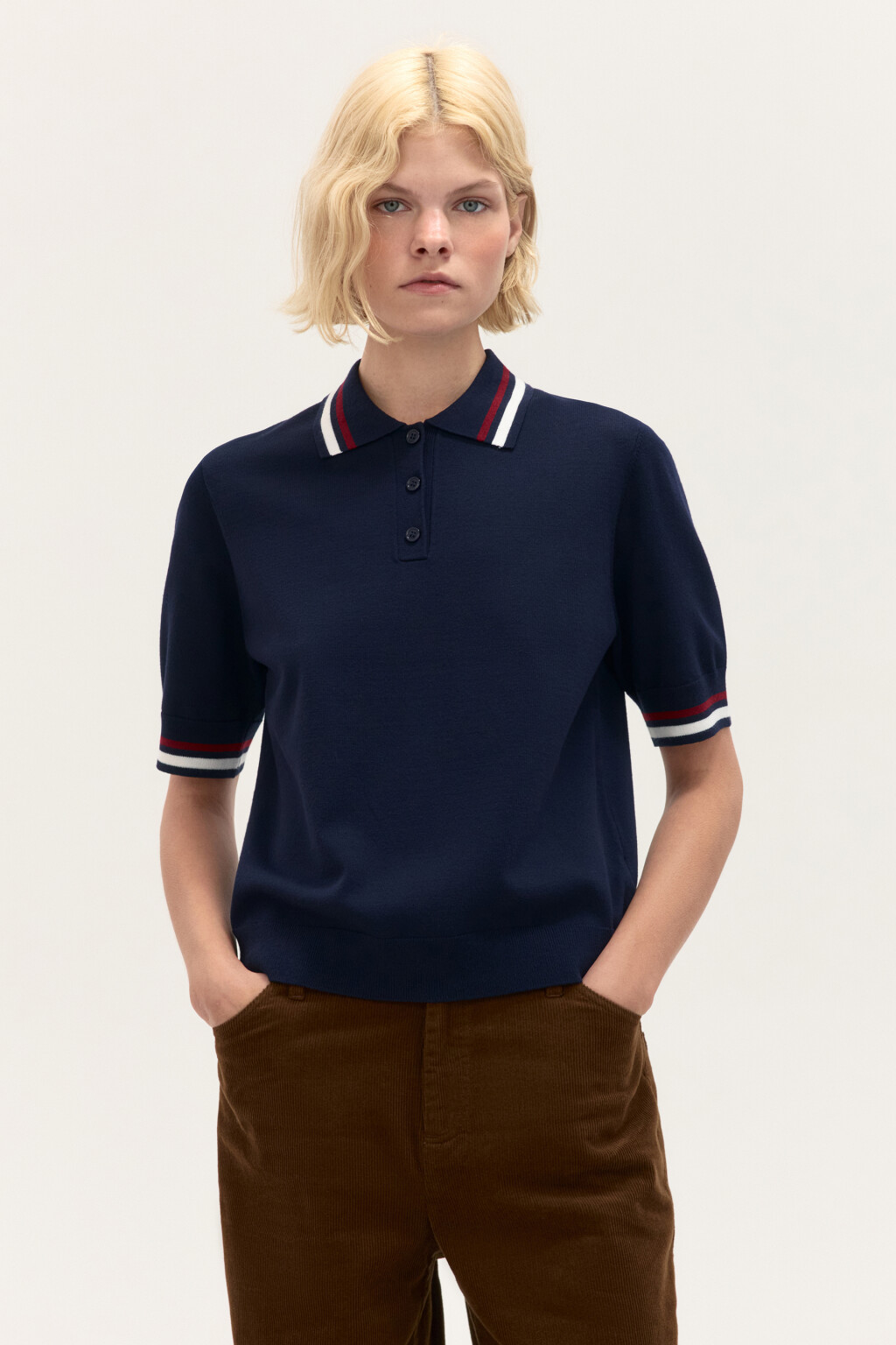 Джемпер-поло вязаный из вискозы - цвет синий - 3