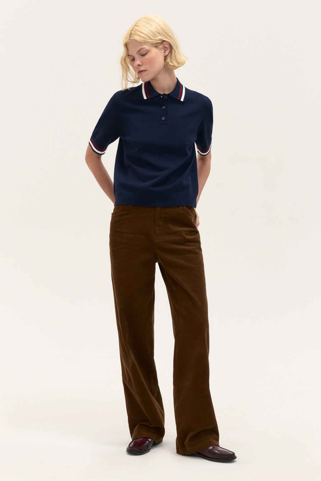 Джемпер-поло вязаный из вискозы - цвет синий - 5