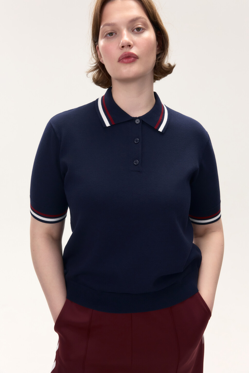 Джемпер-поло вязаный из вискозы - цвет синий - 1