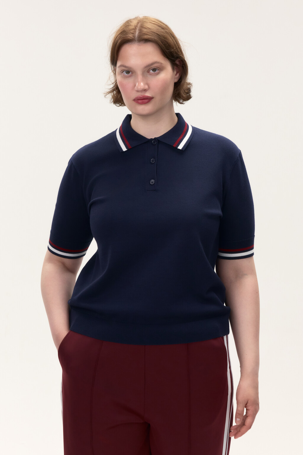 Джемпер-поло вязаный из вискозы - цвет синий - 2