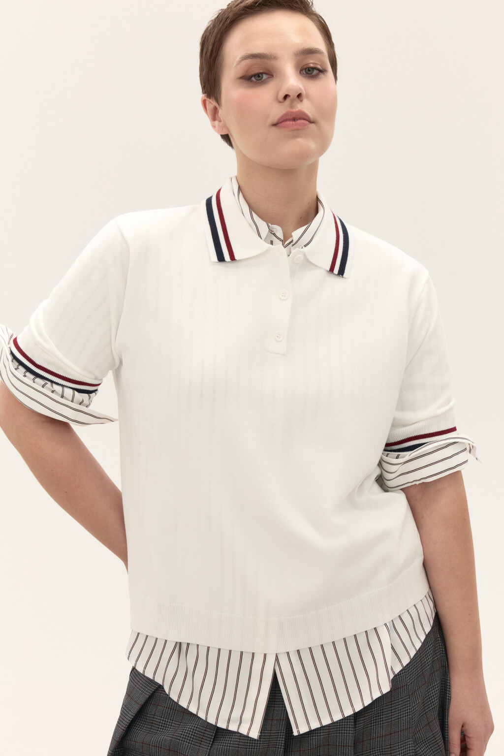 Джемпер-поло вязаный из вискозы - цвет молочный - 1