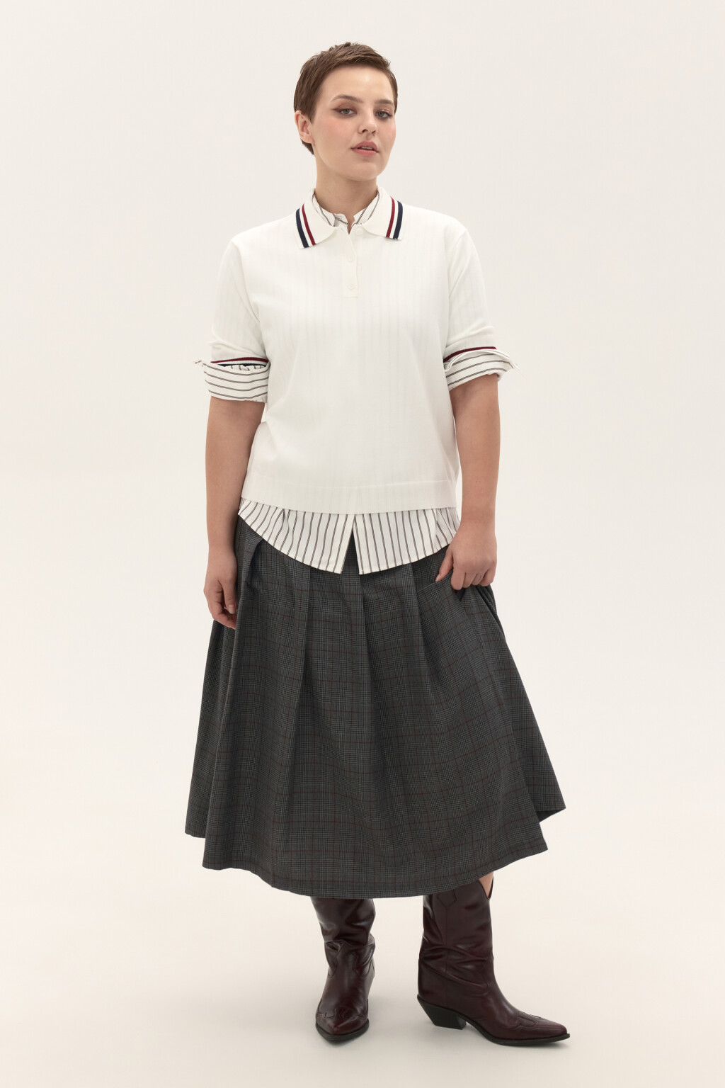 Джемпер-поло вязаный из вискозы - цвет молочный - 4