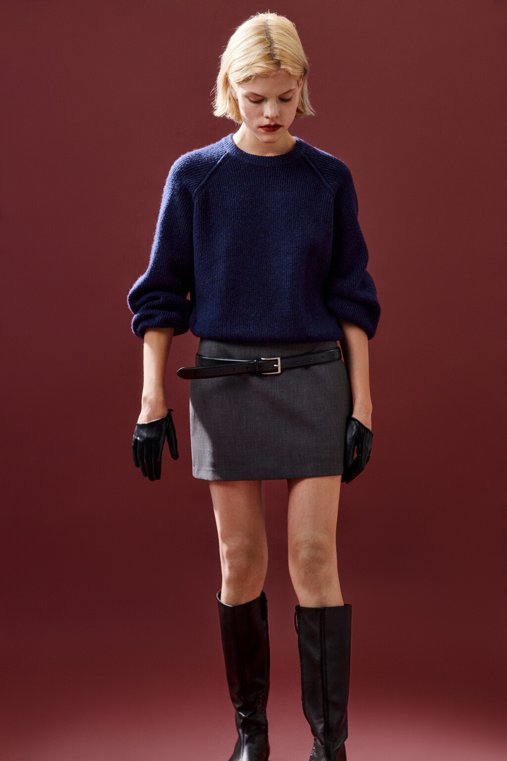 Джемпер вязаный с рукавами-реглан - цвет голубой - 1