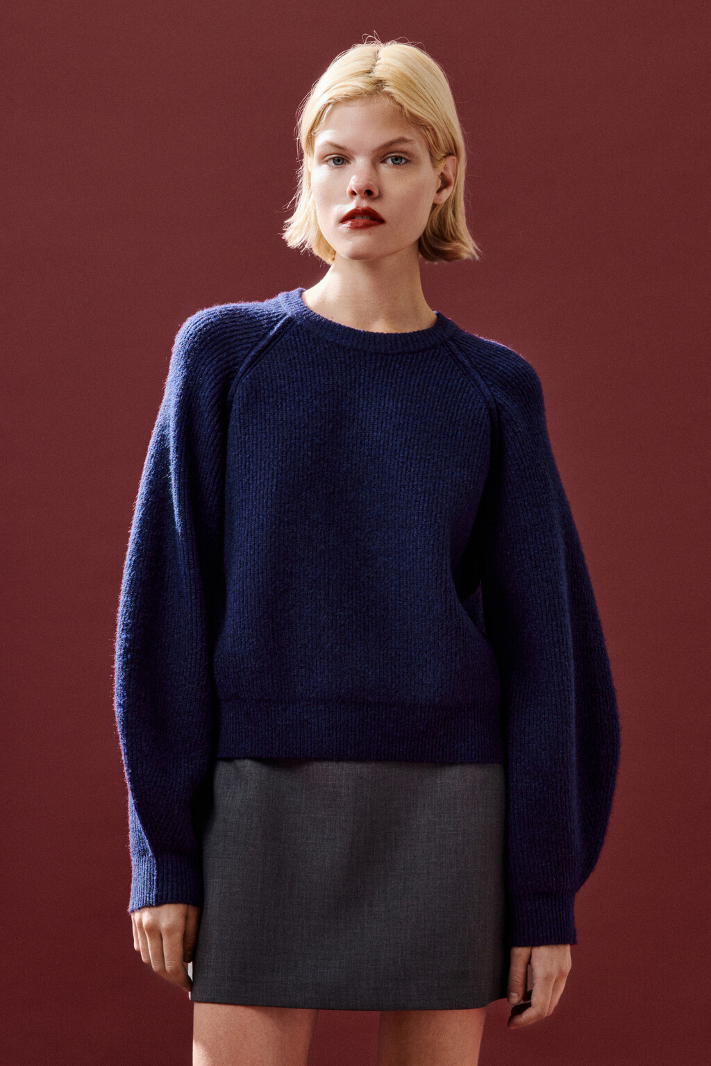 Джемпер вязаный с рукавами-реглан - цвет голубой - 3