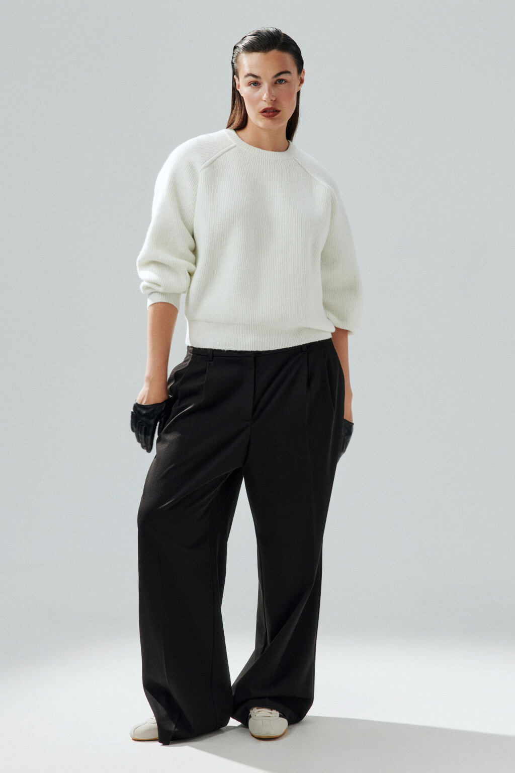 Джемпер вязаный с рукавами-реглан - цвет молочный - 4