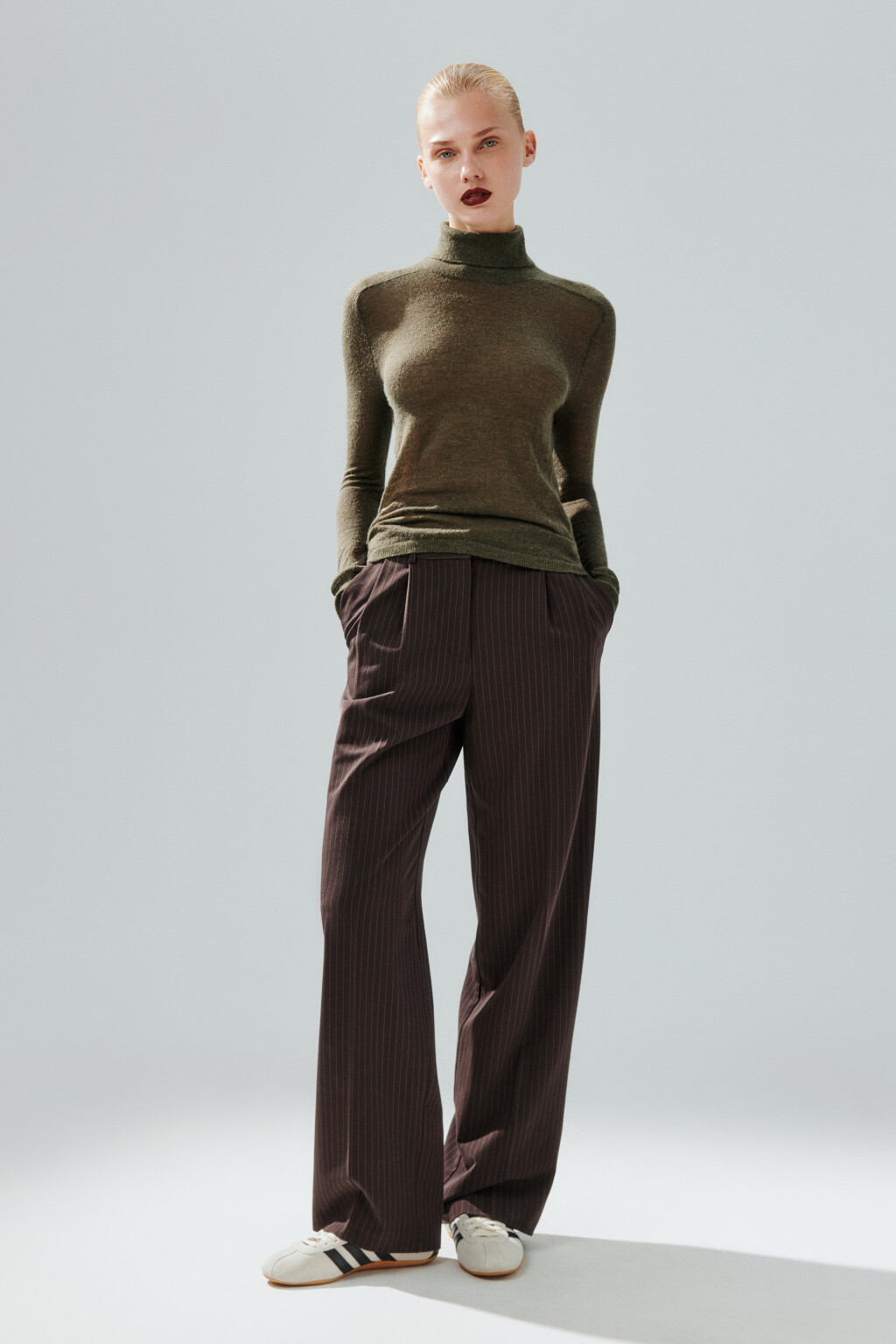 Водолазка тонкой вязки с шерстью - цвет зеленый - 4