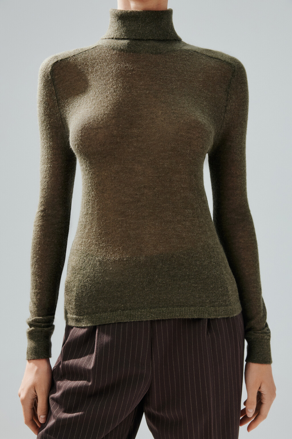 Водолазка тонкой вязки с шерстью - цвет зеленый - 5