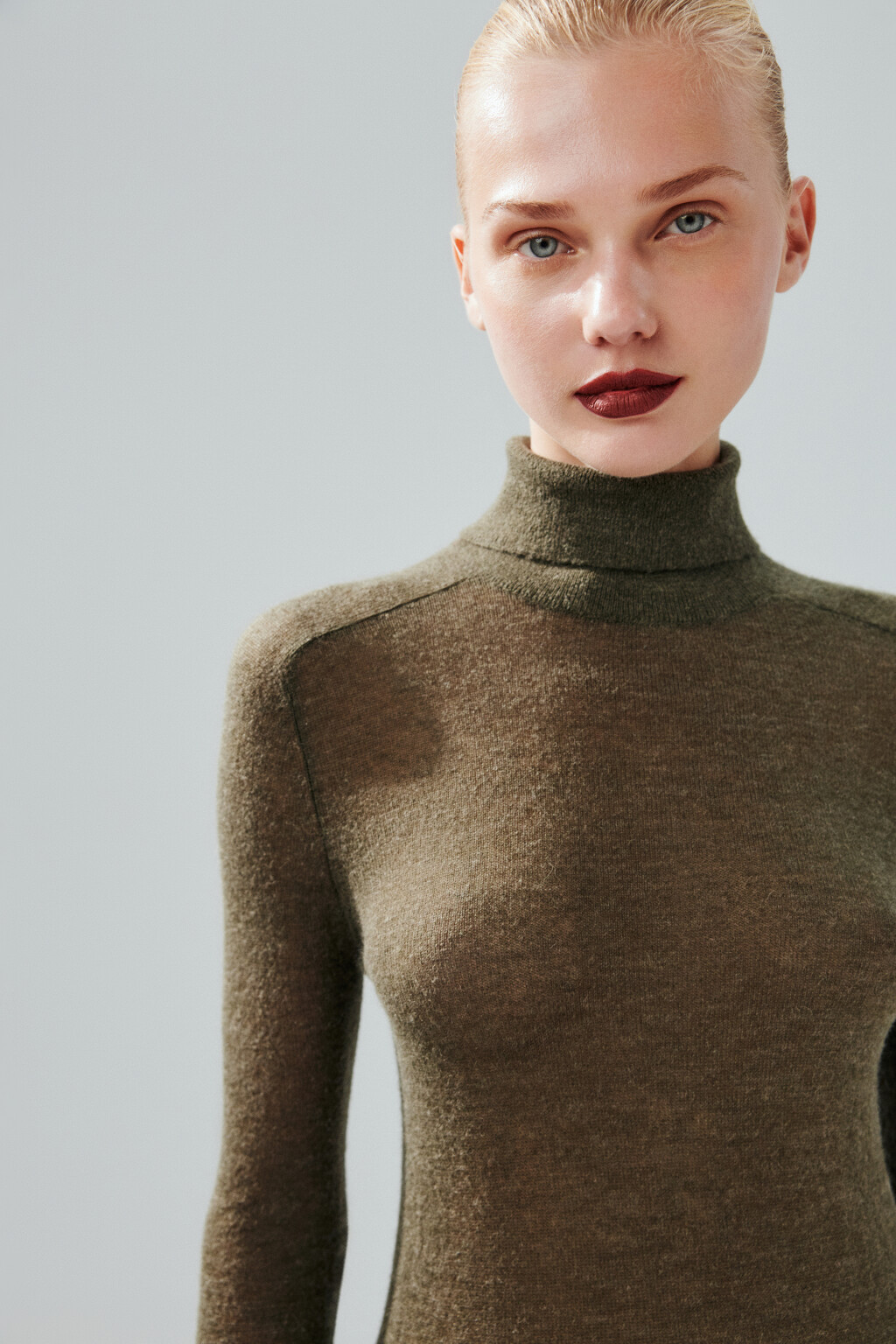 Водолазка тонкой вязки с шерстью - цвет зеленый - 6