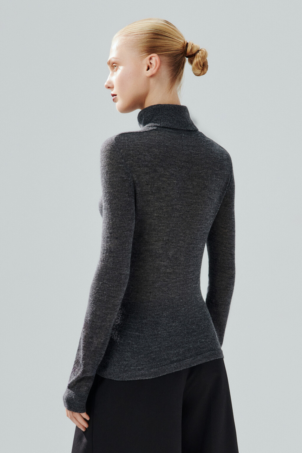 Водолазка тонкой вязки с шерстью - цвет серый - 3