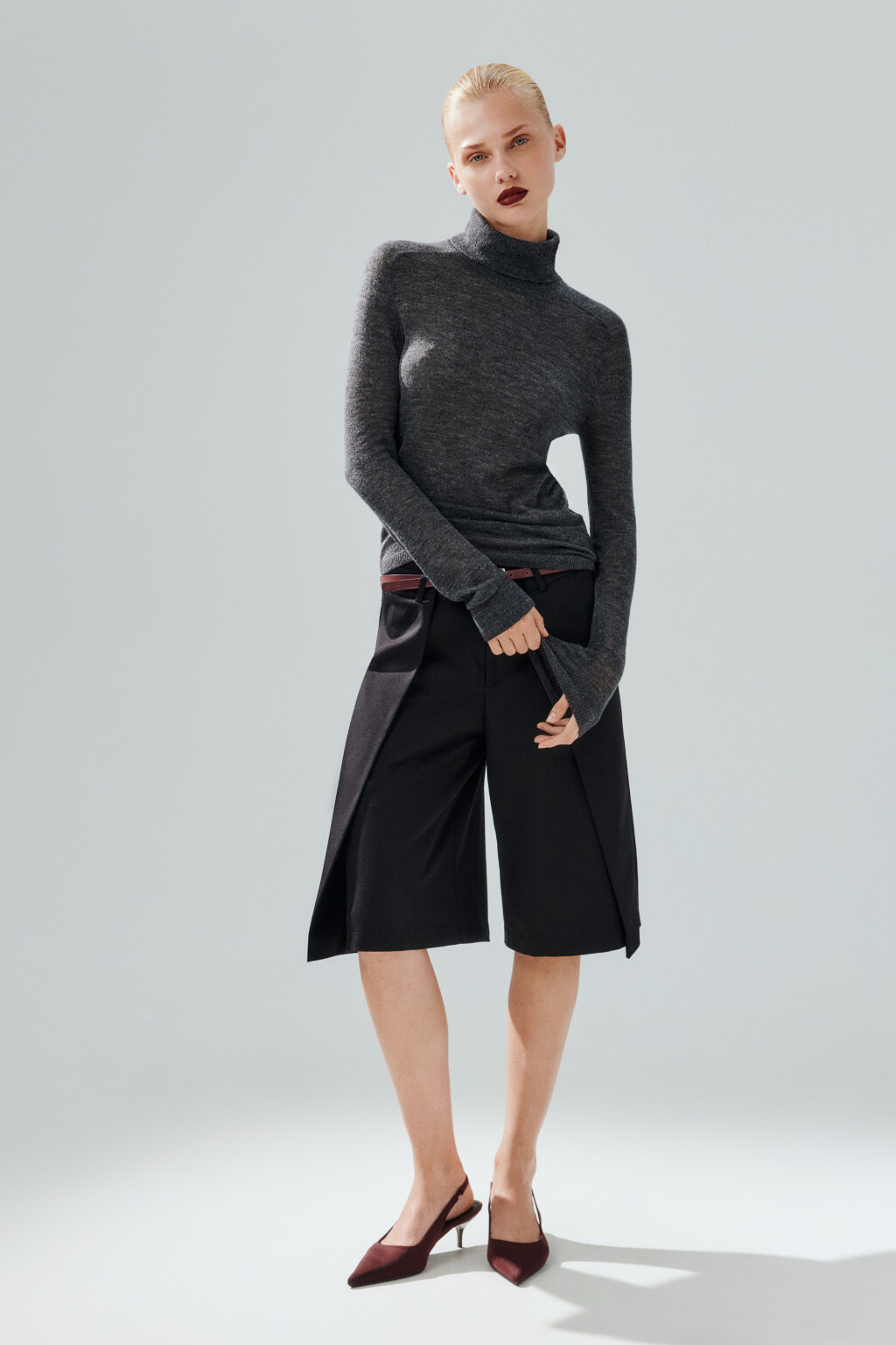 Водолазка тонкой вязки с шерстью - цвет серый - 4