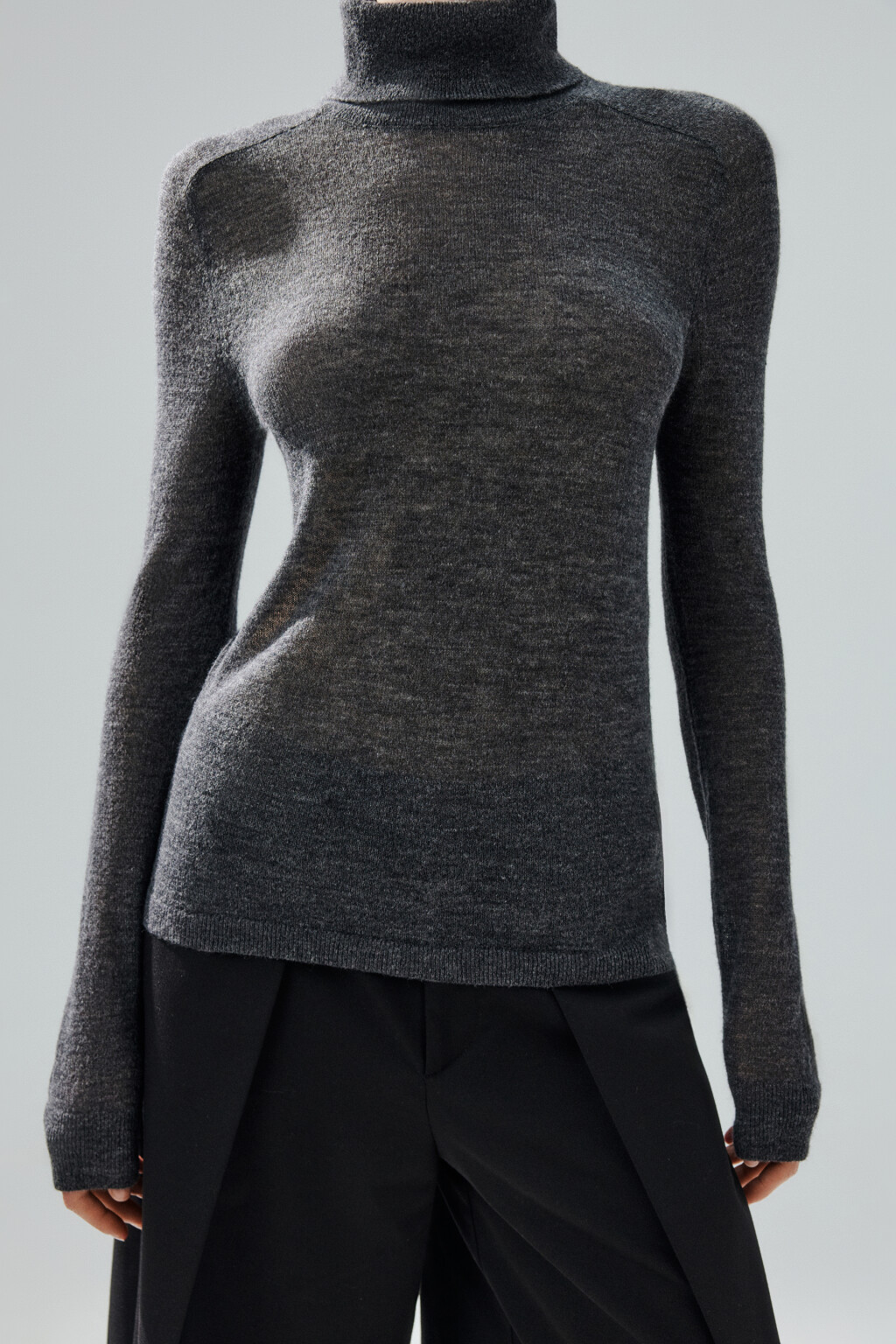 Водолазка тонкой вязки с шерстью - цвет серый - 5