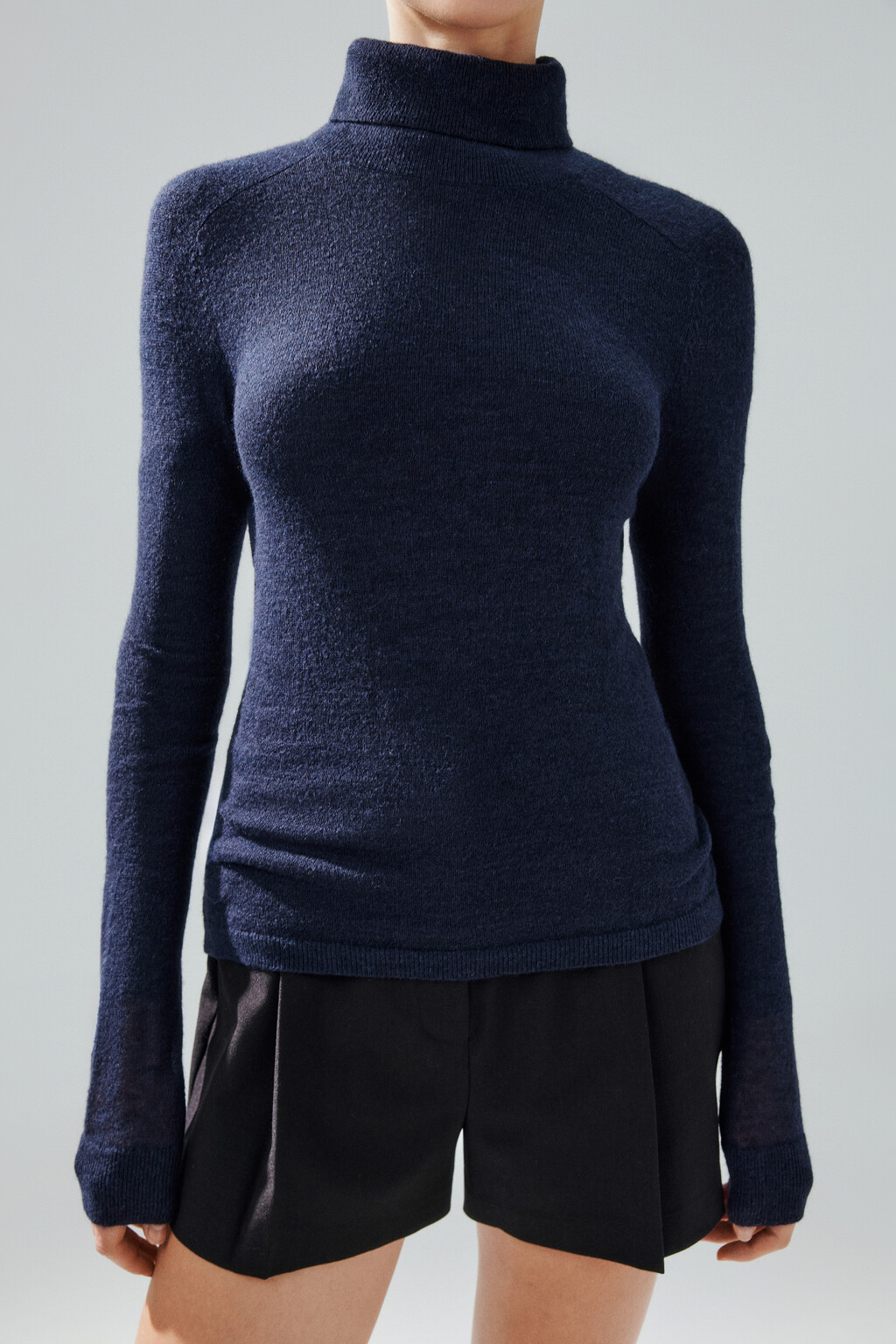 Водолазка тонкой вязки с шерстью - цвет синий - 5