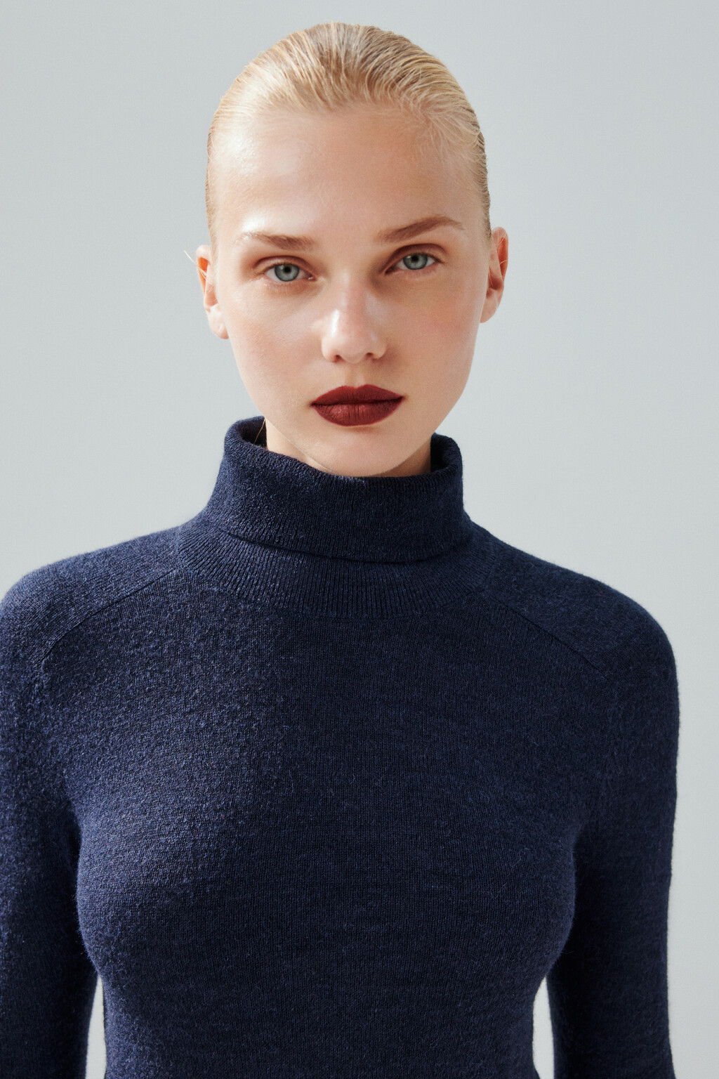 Водолазка тонкой вязки с шерстью - цвет синий - 6