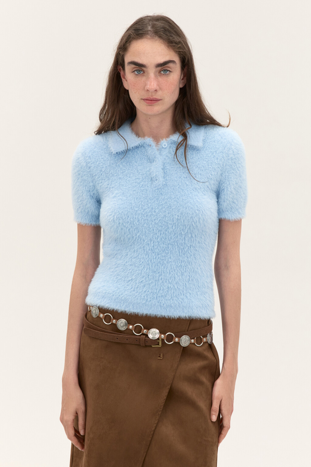 Джемпер-поло из пушистой пряжи - цвет голубой - 3