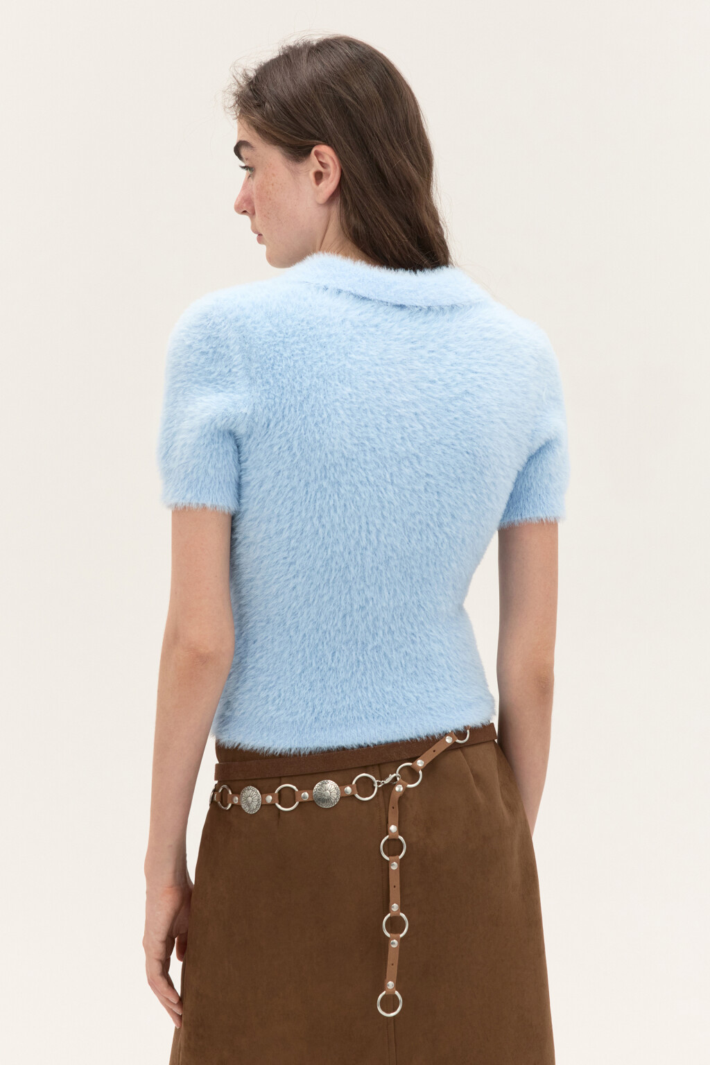 Джемпер-поло из пушистой пряжи - цвет голубой - 4