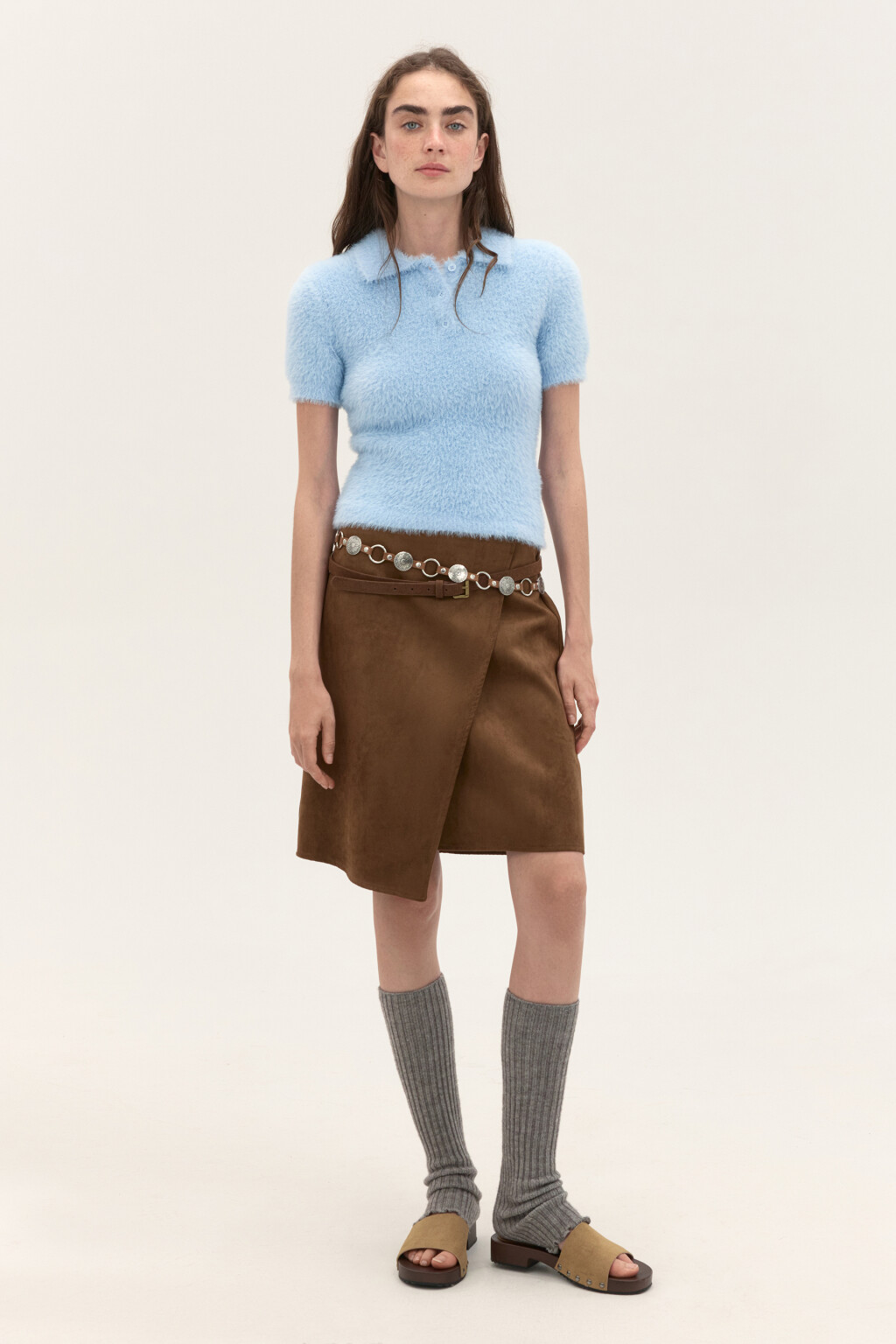 Джемпер-поло из пушистой пряжи - цвет голубой - 5