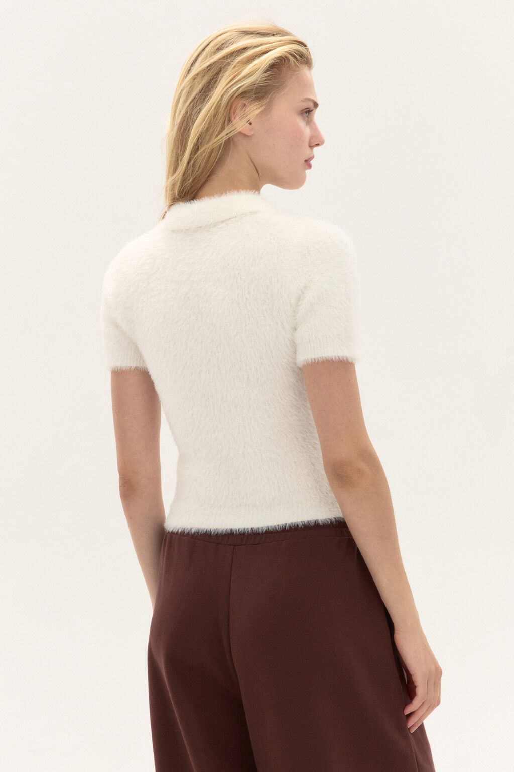 Джемпер-поло из пушистой пряжи - цвет молочный - 3