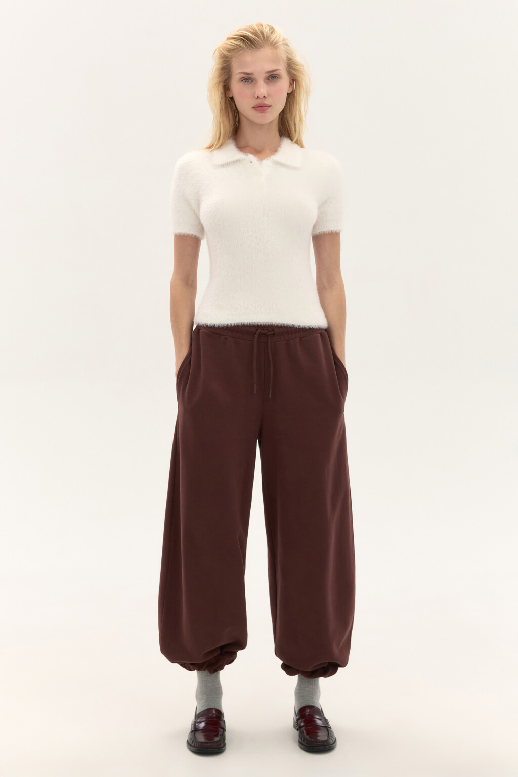 Джемпер-поло из пушистой пряжи - цвет молочный - 4