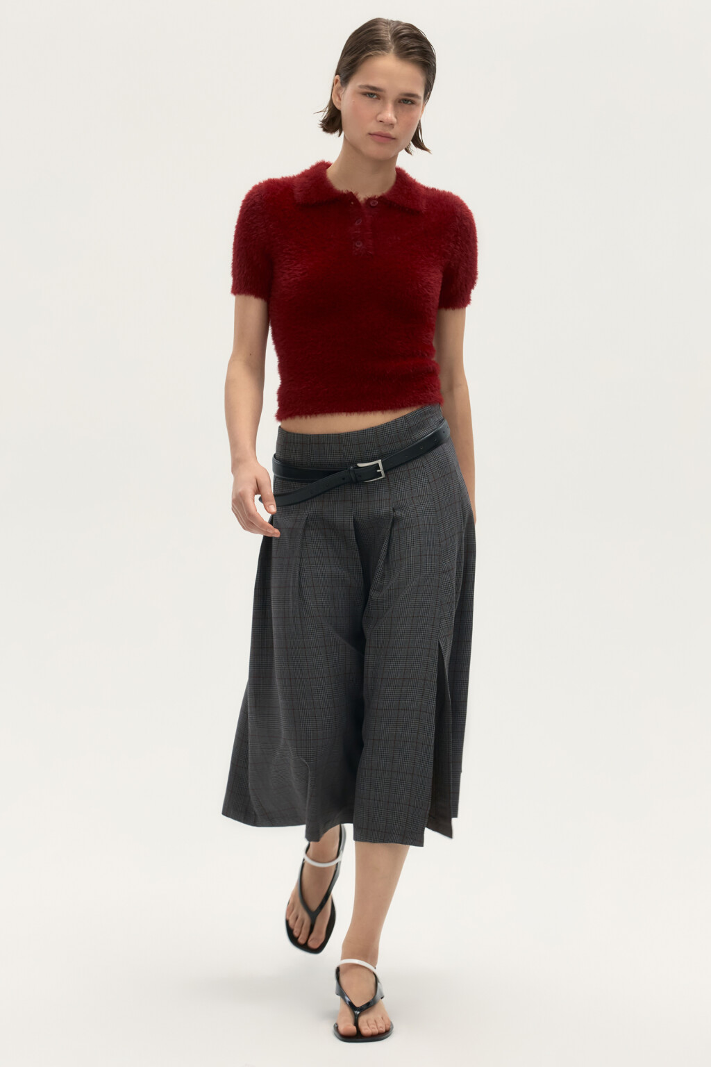 Джемпер-поло из пушистой пряжи - цвет красный - 2