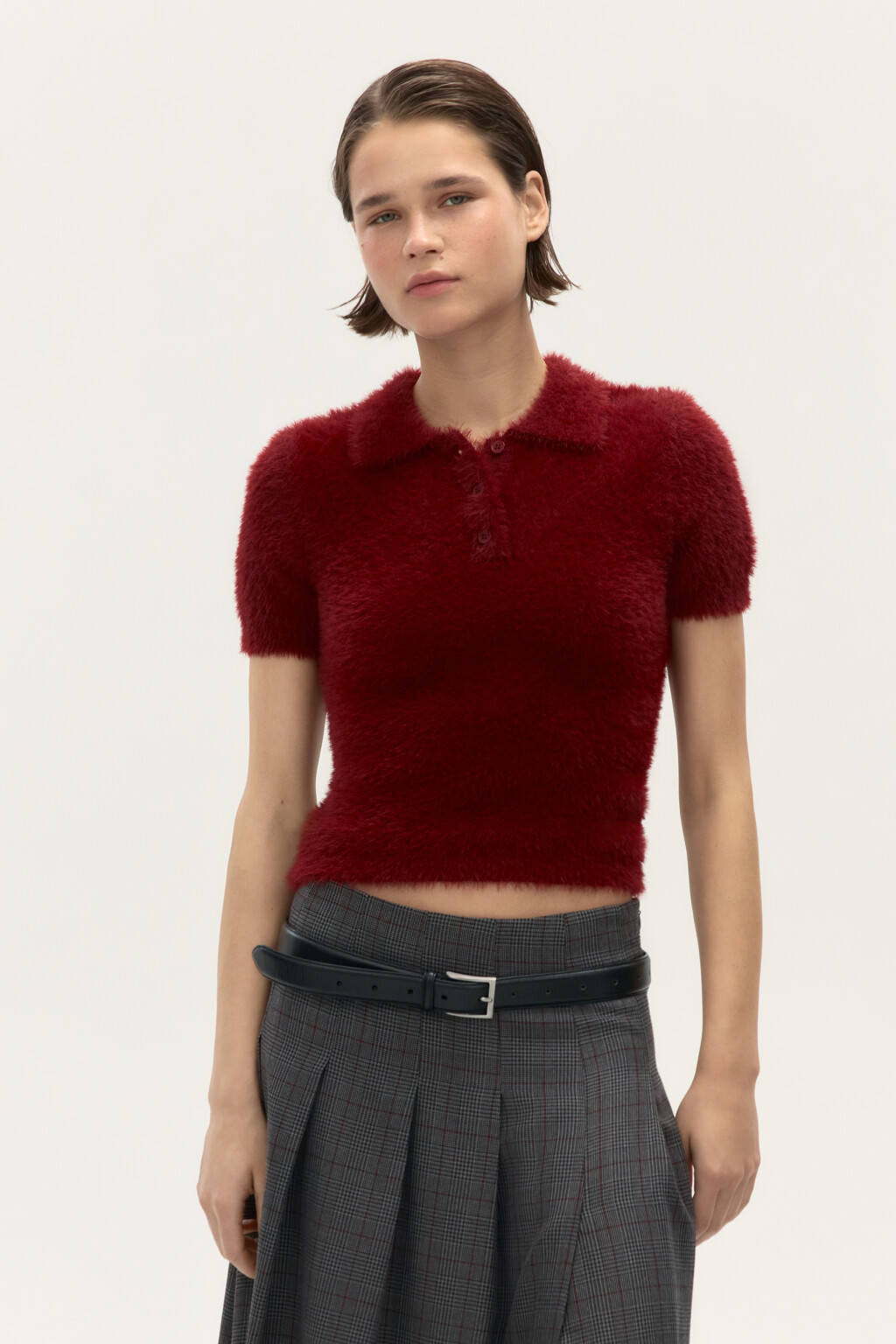 Джемпер-поло из пушистой пряжи - цвет красный - 3