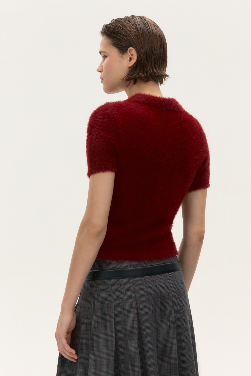 Джемпер-поло из пушистой пряжи - цвет красный - 4