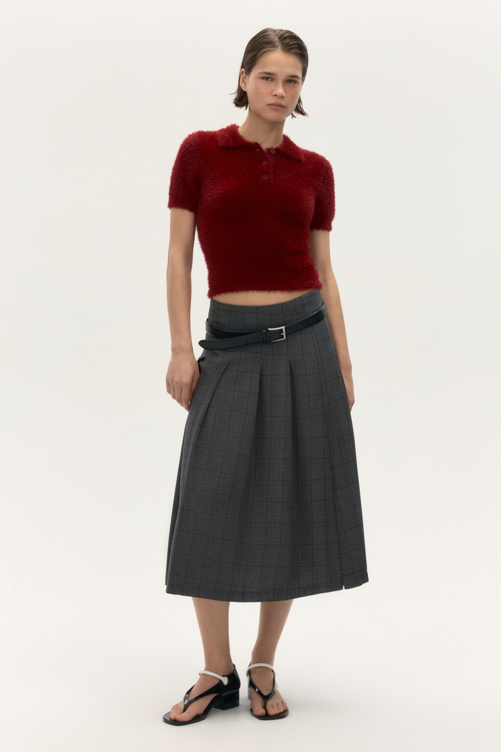 Джемпер-поло из пушистой пряжи - цвет красный - 5