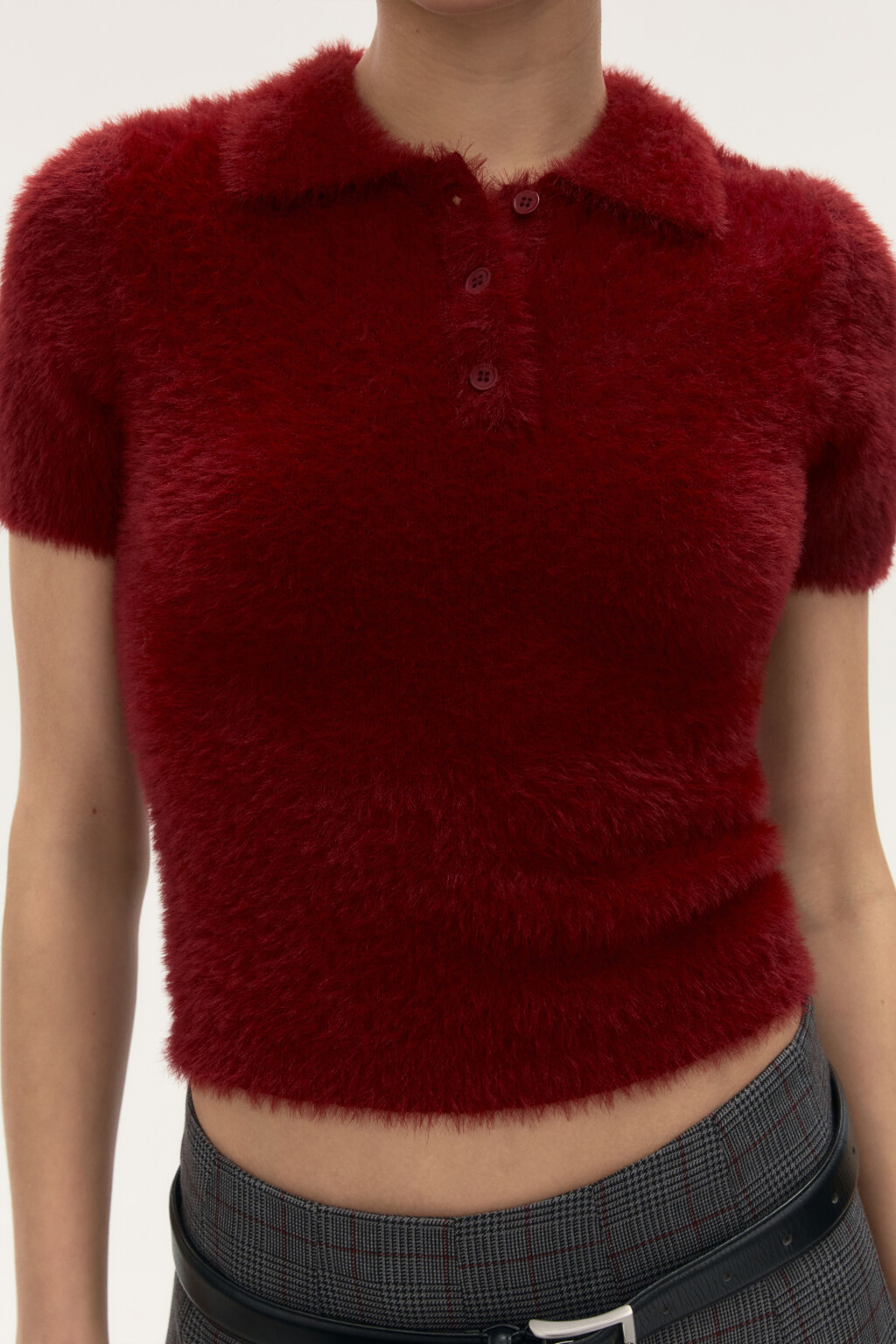 Джемпер-поло из пушистой пряжи - цвет красный - 6