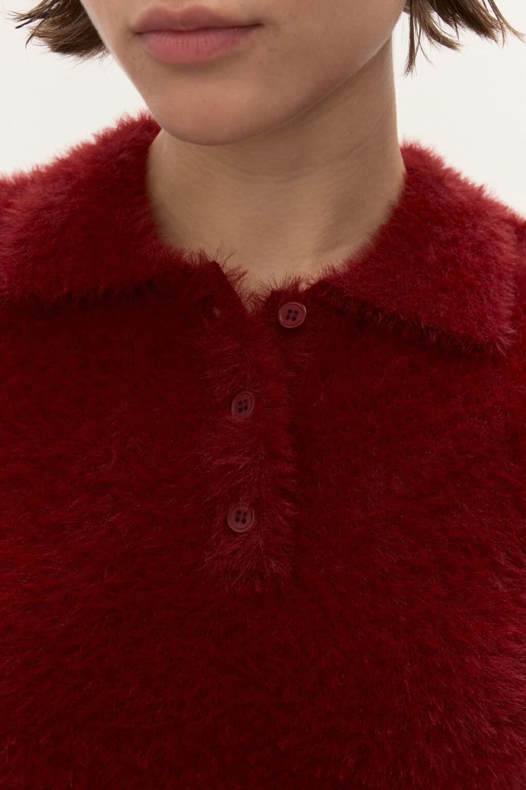 Джемпер-поло из пушистой пряжи - цвет красный - 7