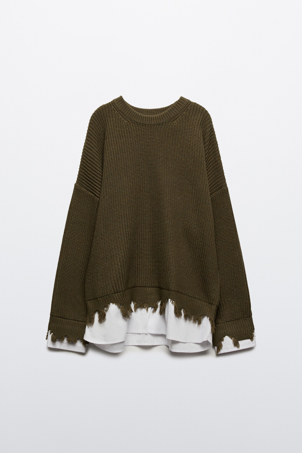 Джемпер рваный с имитацией рубашки - цвет зеленый - 8