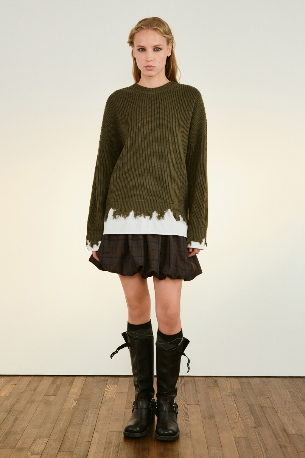 Джемпер рваный с имитацией рубашки - цвет зеленый - 5