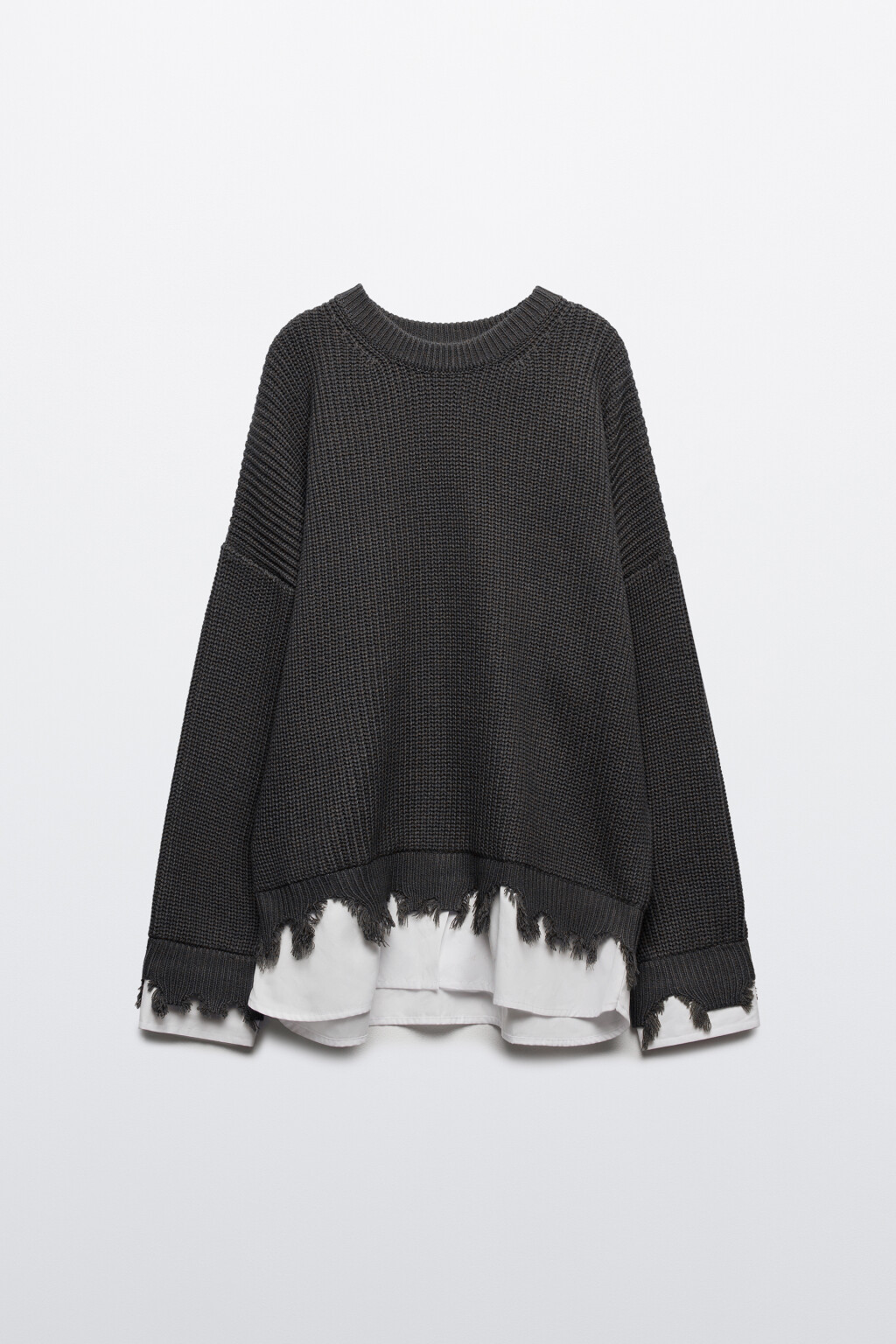 Джемпер рваный с имитацией рубашки - цвет серый - 7
