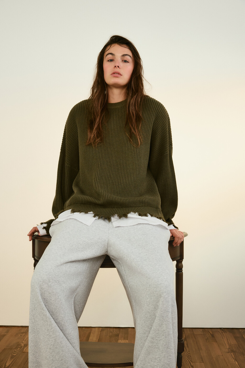 Джемпер рваный с имитацией рубашки - цвет зеленый - 1