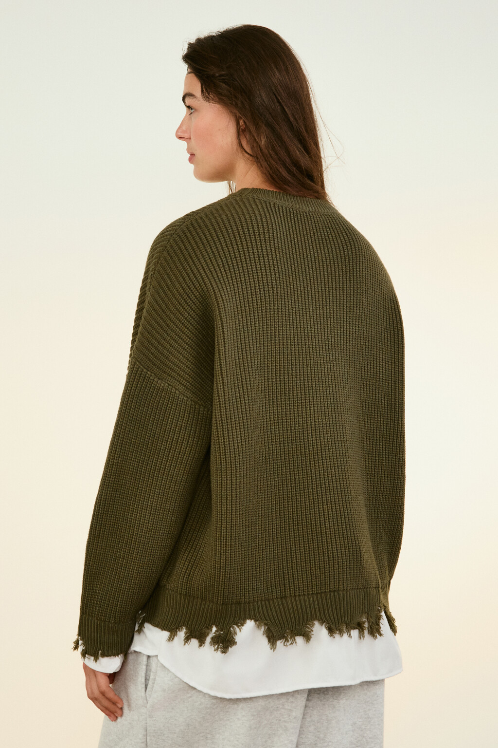 Джемпер рваный с имитацией рубашки - цвет зеленый - 3