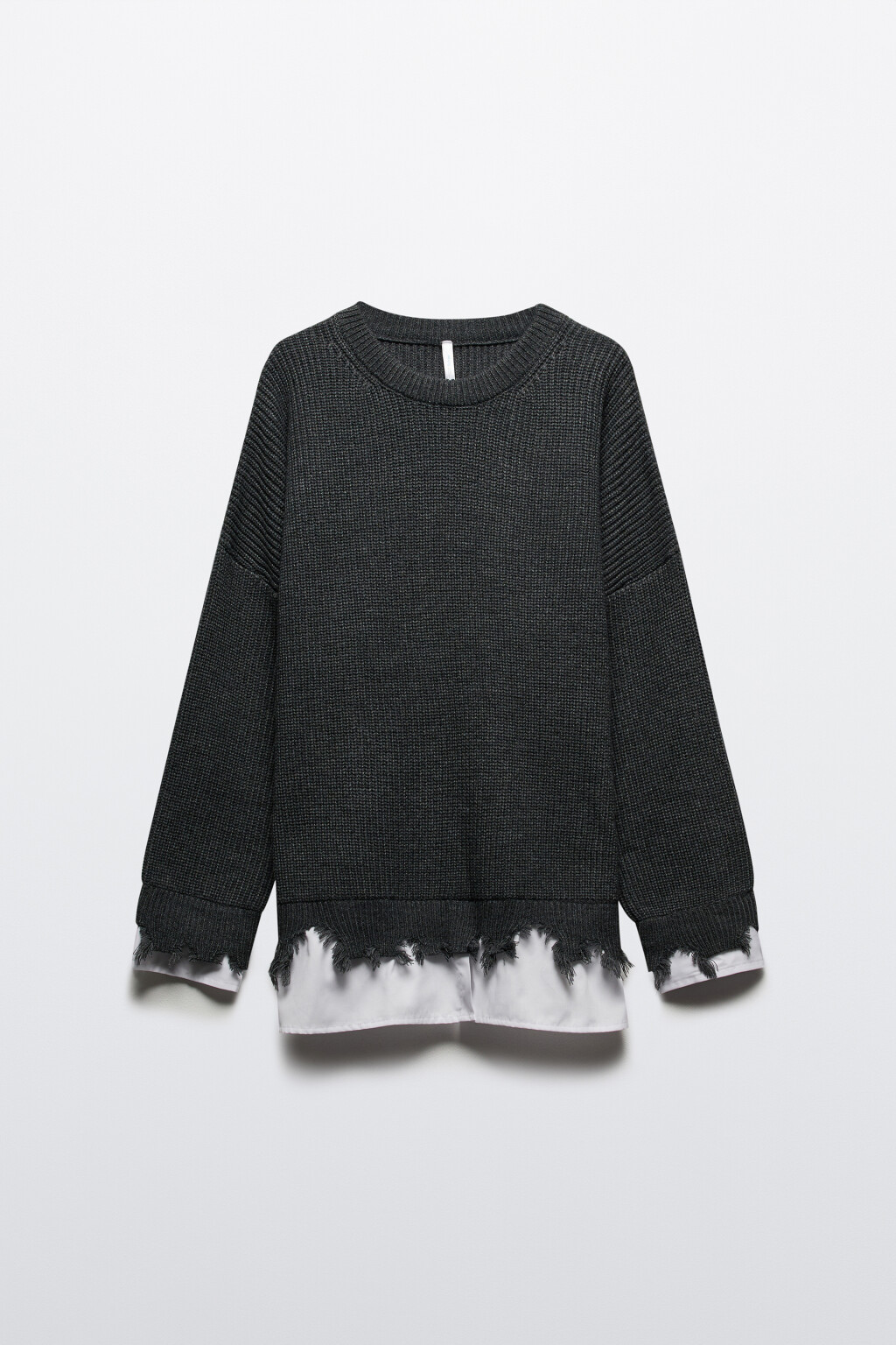 Джемпер рваный с имитацией рубашки - цвет серый - 7