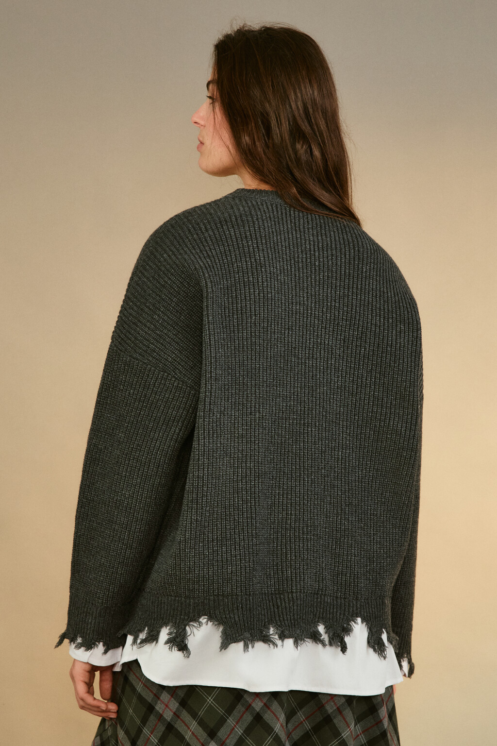 Джемпер рваный с имитацией рубашки - цвет серый - 3