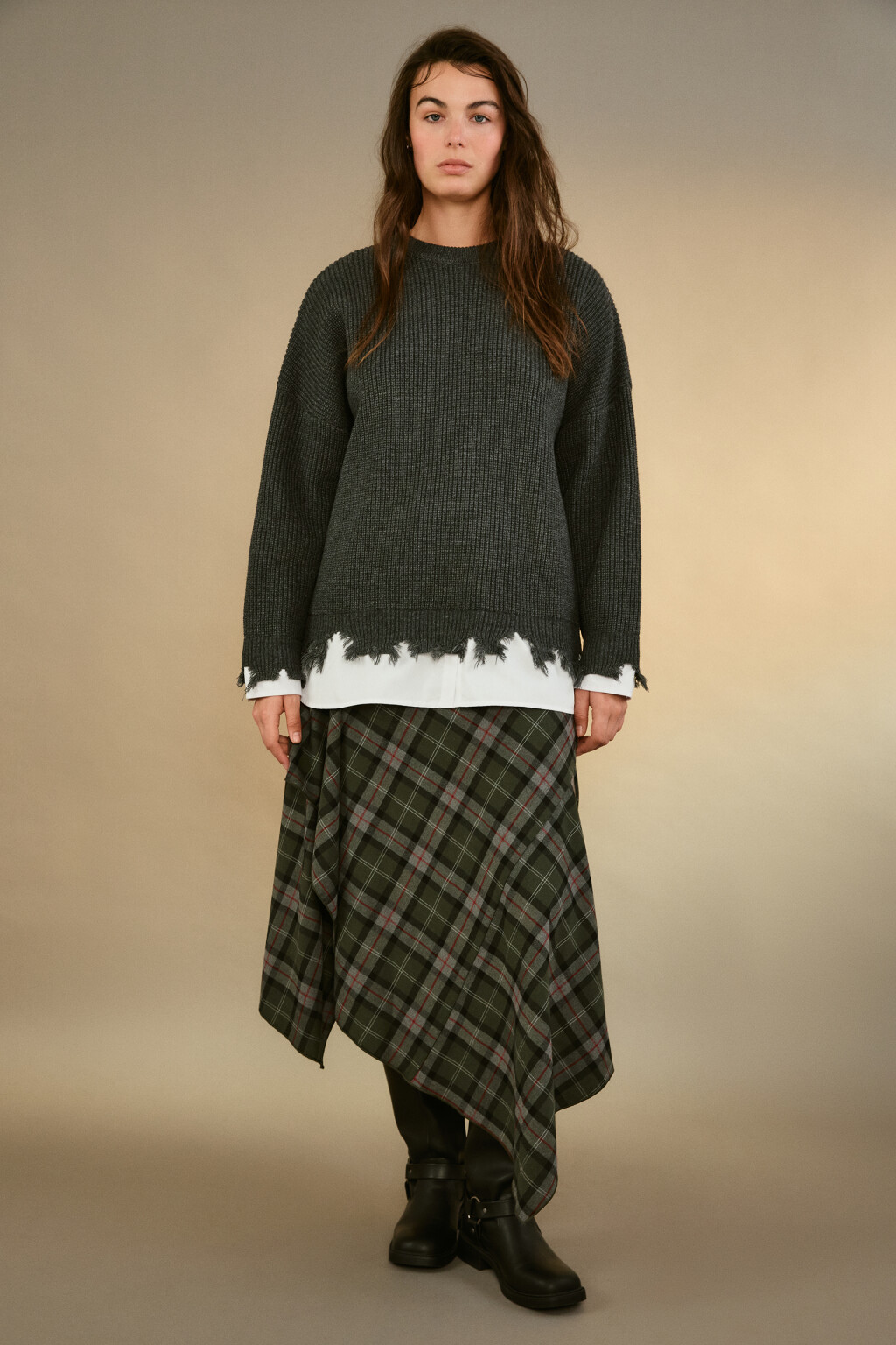 Джемпер рваный с имитацией рубашки - цвет серый - 4