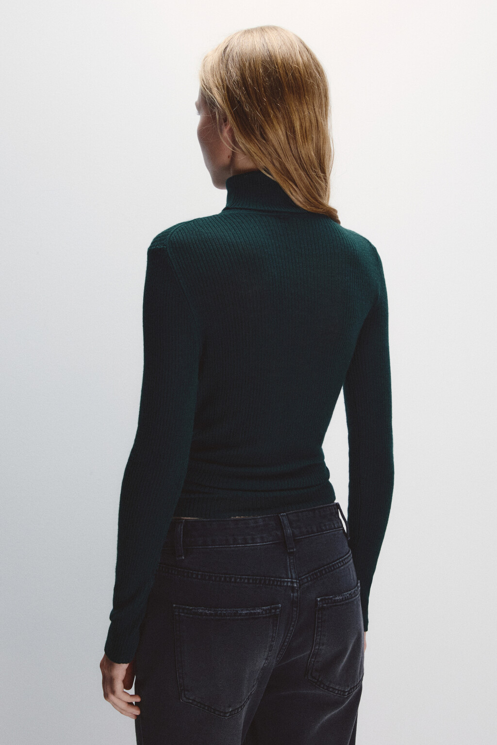 Водолазка тонкая из шерсти мериноса - цвет зеленый - 3