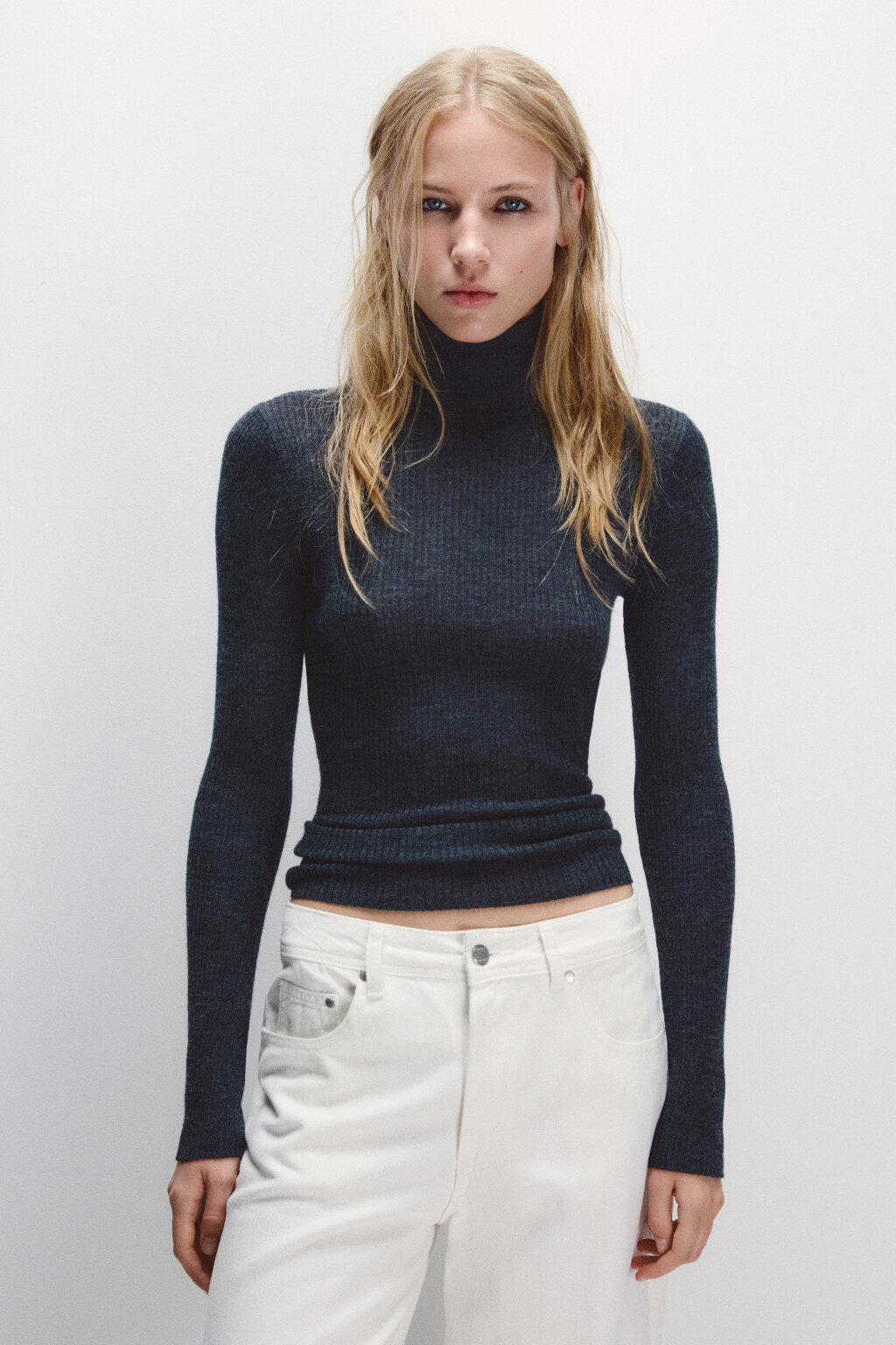 Водолазка тонкая из шерсти мериноса - цвет серый - 2