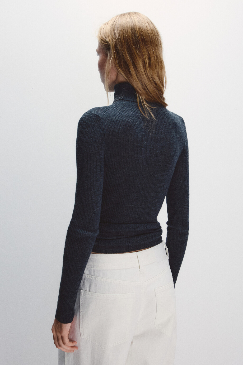 Водолазка тонкая из шерсти мериноса - цвет серый - 3