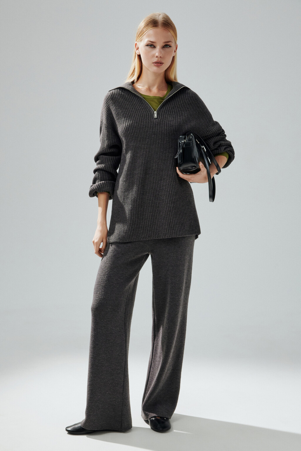 Свитер с воротником на молнии - цвет серый - 4