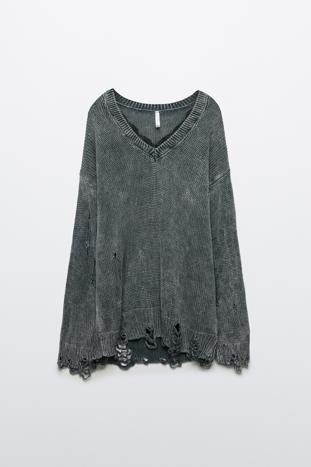 Джемпер вязаный с кружевом и стиркой - цвет серый - 7