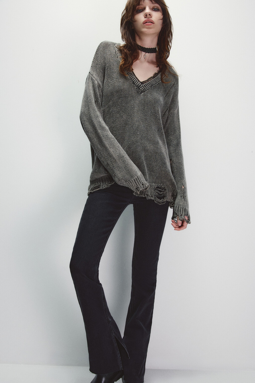 Джемпер вязаный с кружевом и стиркой - цвет бежевый - 1