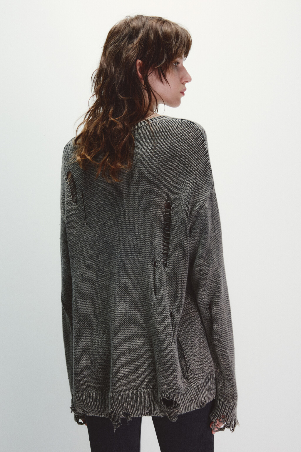 Джемпер вязаный с кружевом и стиркой - цвет бежевый - 3