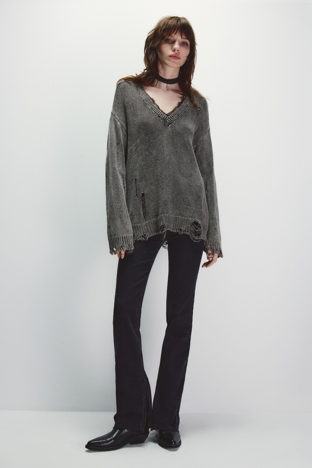 Джемпер вязаный с кружевом и стиркой - цвет бежевый - 4