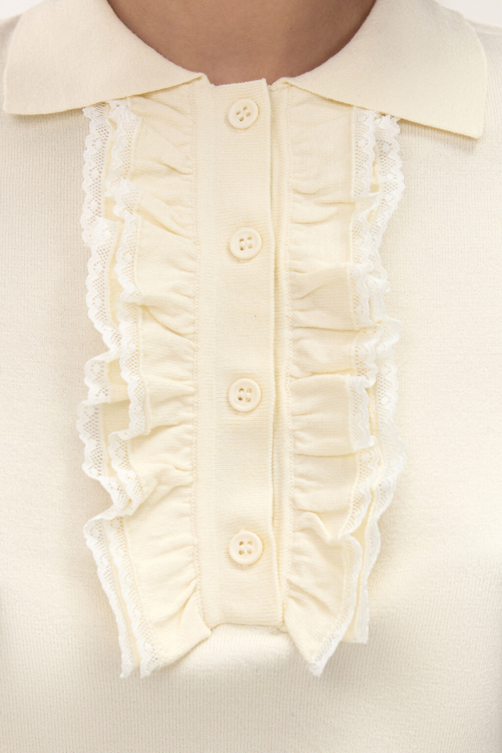 Джемпер-поло вискозный с рюшами - цвет ванильный - 6